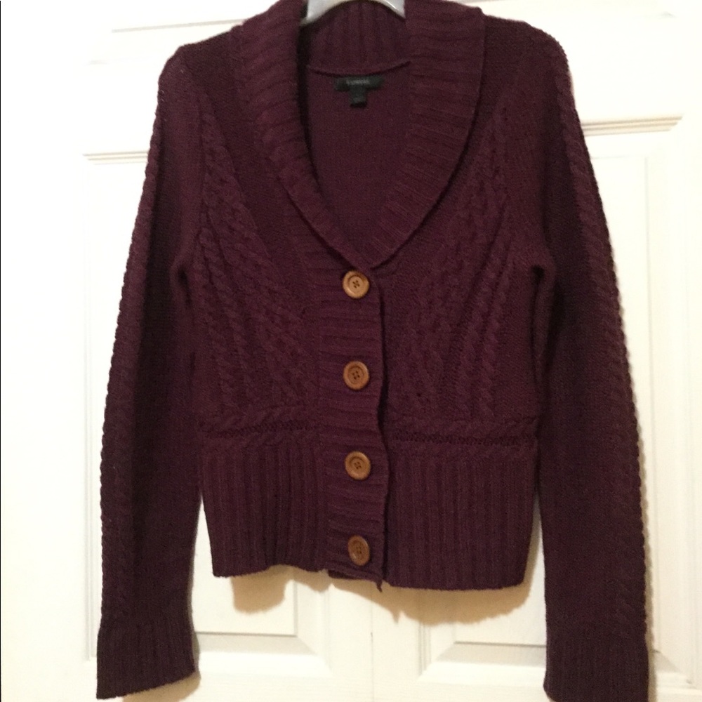 Express Women's Burgundy Cable Knit Shawl Collar Cardigan